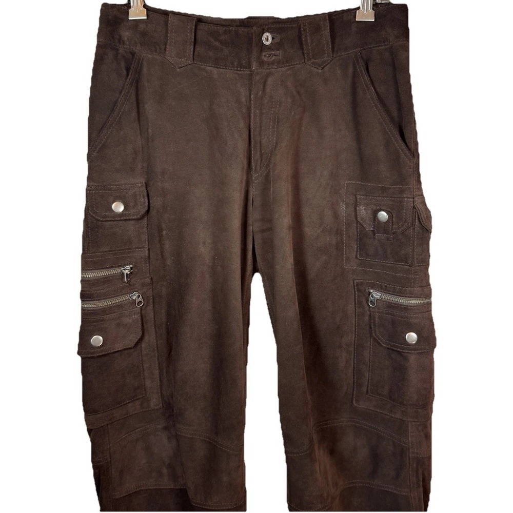 Sundance Pants Women's 6 Genuine Leather‎ Cargo Brown Zippers Pockets Biker Moto - Picture 6 of 16